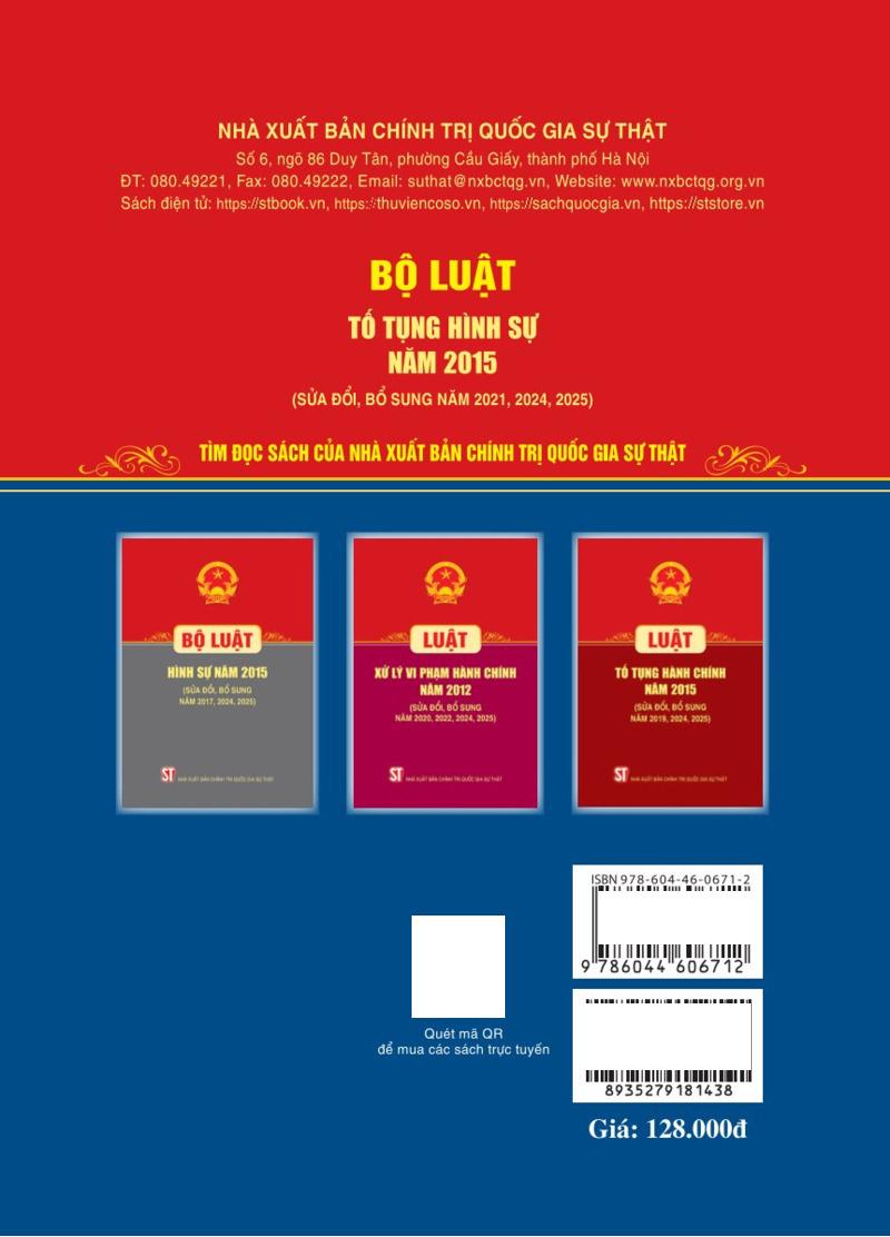 Sách - Bộ Luật Tố Tụng Hình Sự Năm 2015 (Sửa Đổi, Bổ Sung Năm 2021, 2024, 2025)