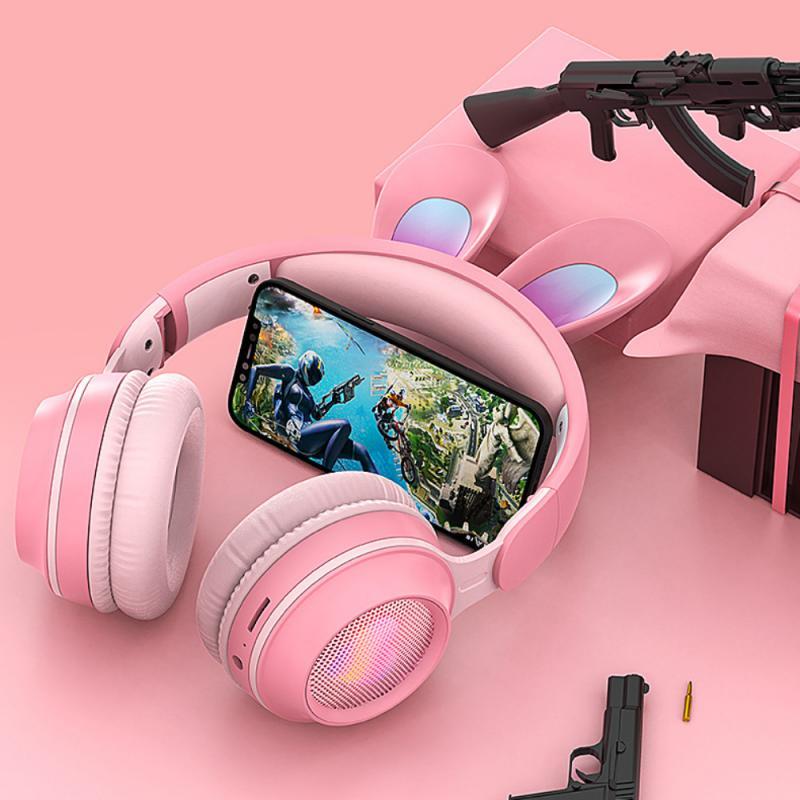 2021 Mới Thỏ Tai Bluetooth Không Dây-Tai Nghe Tương Thích Nữ Có Thể Gập Lại Thẻ Dạ Quang Hoạt Hình Điện Thoại Di Động Máy Tính Tai Nghe
