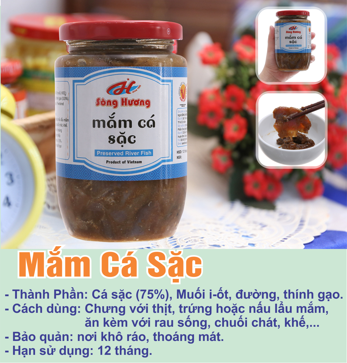 Combo Nấu Lẩu Mắm 1 Hũ Mắm Cá Linh 400g + 1 Hũ Mắm Cá Sặc 400g Sông Hương Foods