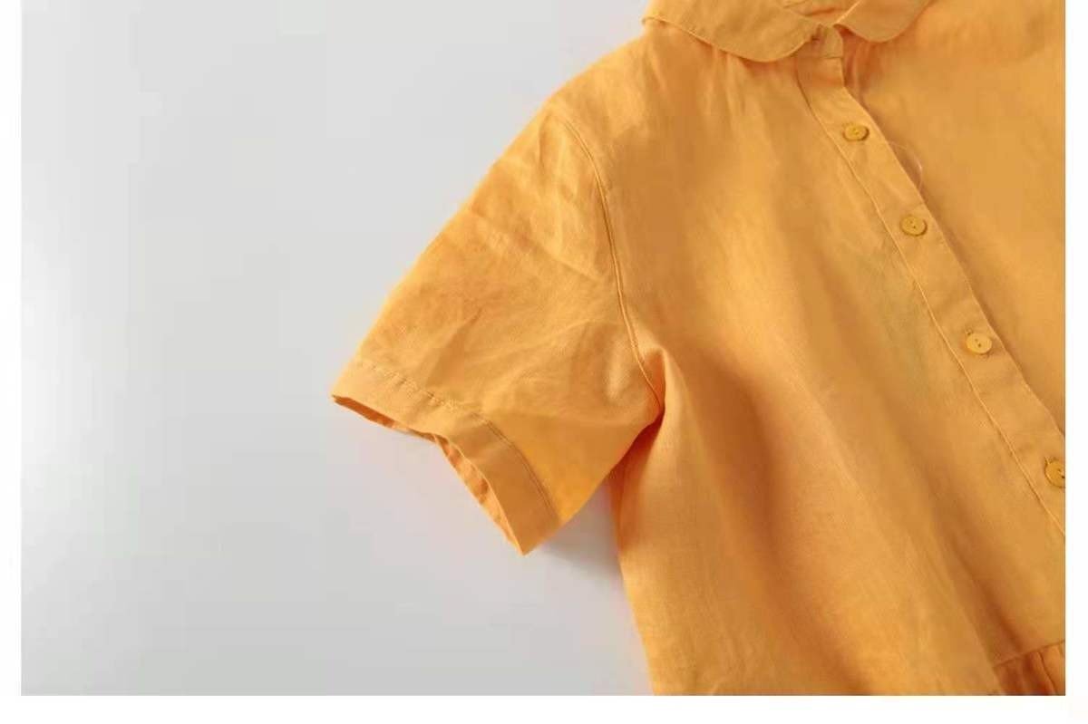 Váy đầm sơ mi suông, váy sơ mi ngắn tay form rộng chất liệu linen cao cấp mãu mới Đũi Việt DV158