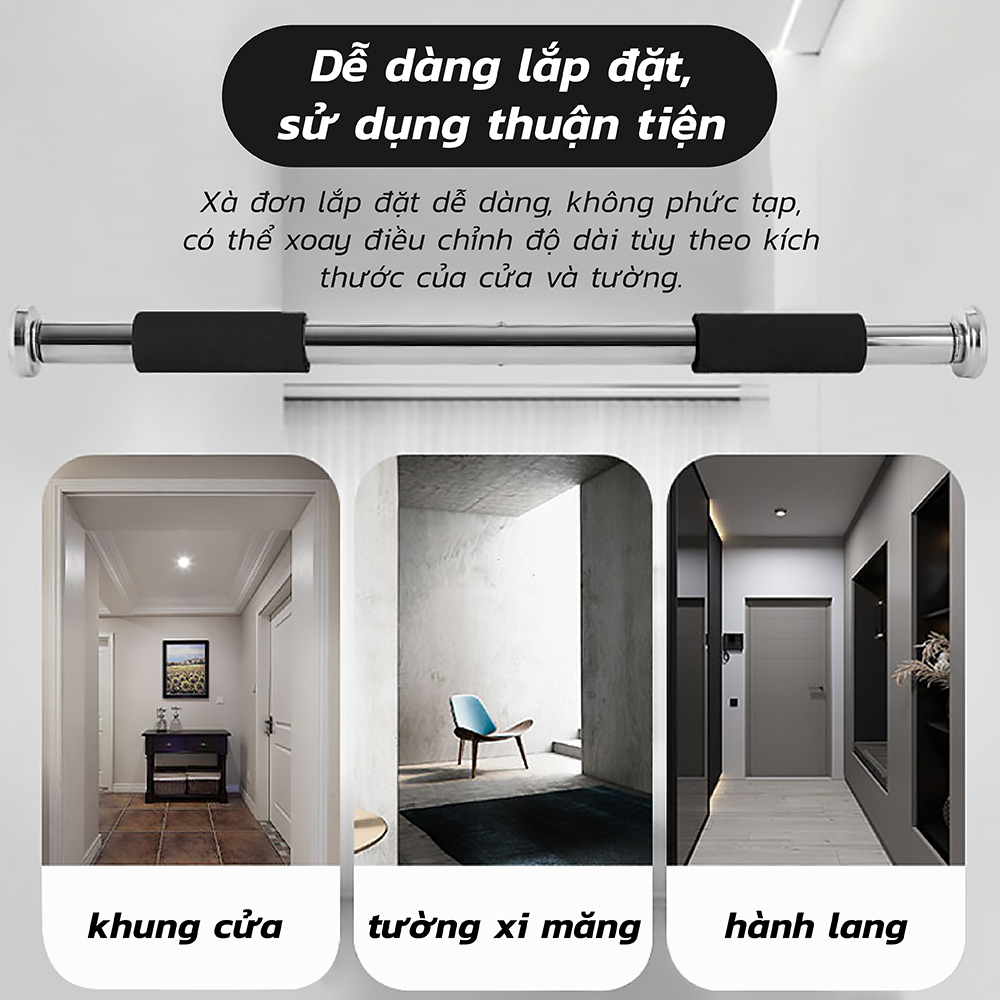 BG - thanh xà đơn gắn khung cửa 80-130cm Steel Pipe Pull Up Bar Doorway Chin Up Bar Horizontal Bar Home Gym maximum 150kg (hàng nhập khẩu）