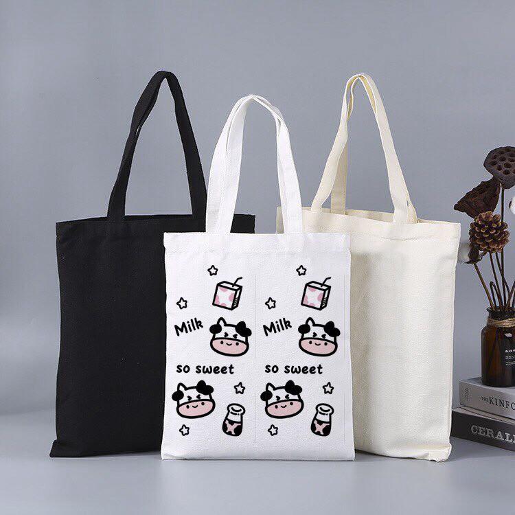 Túi tote vải thô canvas pilu in hình bò sữaT6 PHONG CÁCH AOMI