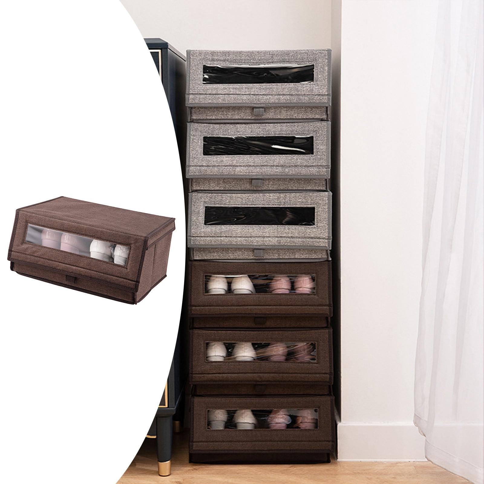 2x Shoe Storage Box Bins Closet Sundries Organizer with Window