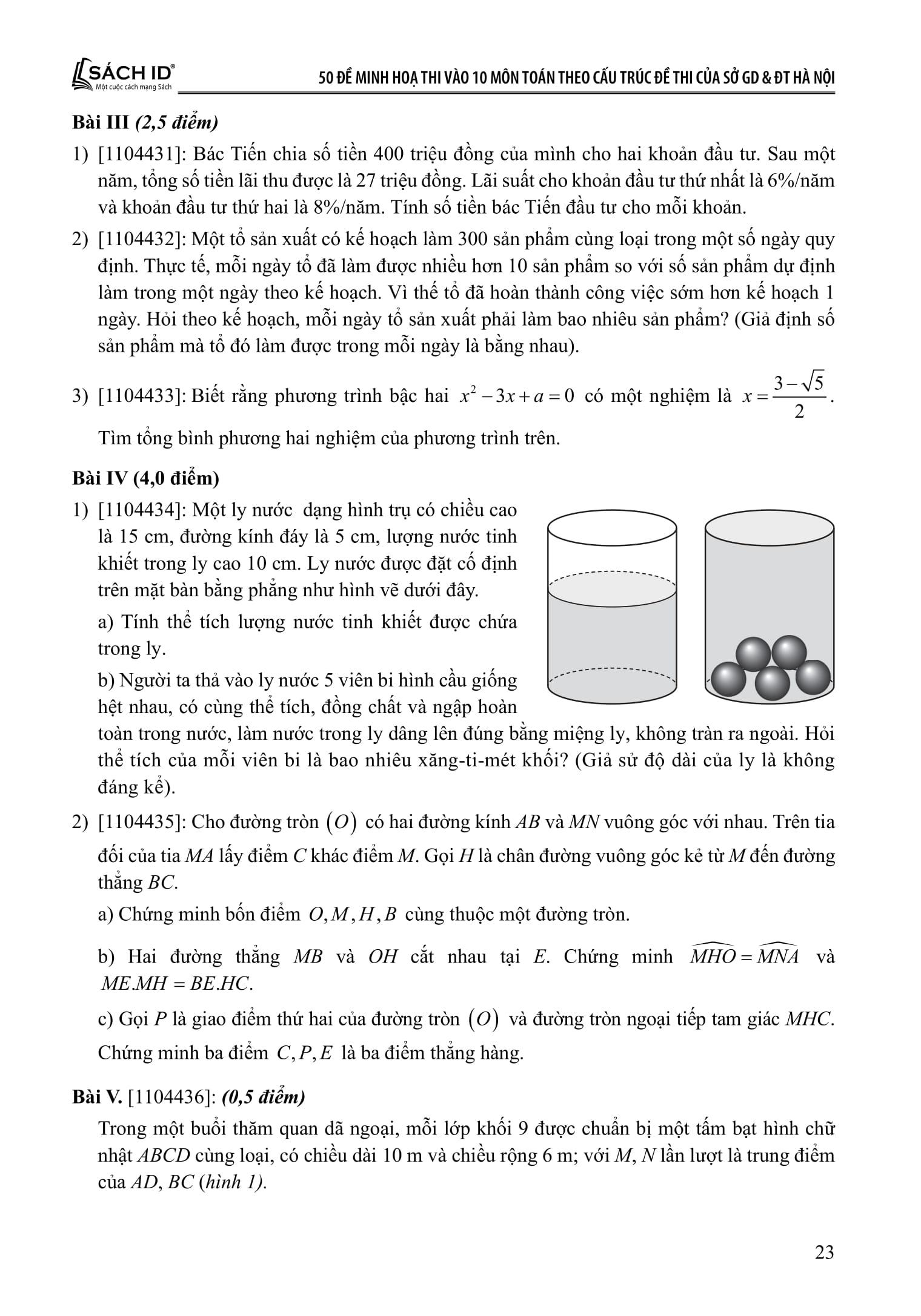 Sách - 50 Đề Minh Họa Thi Vào 10 - Môn Toán (Theo Cấu Trúc Đề Của Sở Giáo Dục Và Đào Tạo Hà Nội)