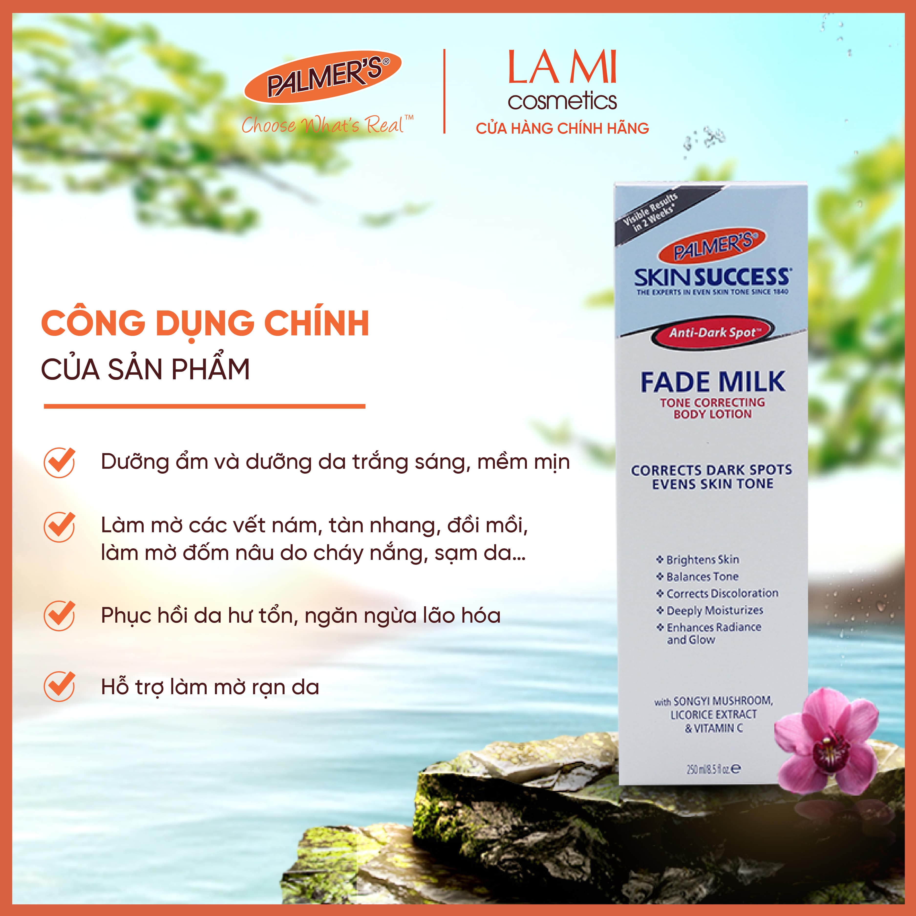 Sữa dưỡng thể trắng sáng da, làm mờ thâm nám, tàn nhang Palmer's 250ml