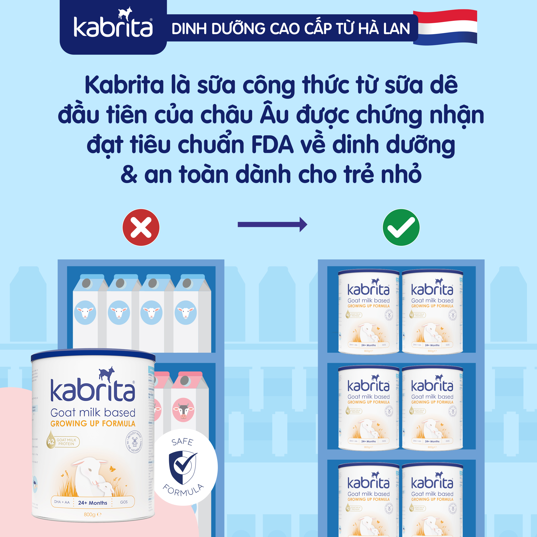 [TẶNG TÚI BỈM] COMBO 3 Lon Sữa dê Kabrita số 3 cho trẻ trên 24 tháng - Lon 800g