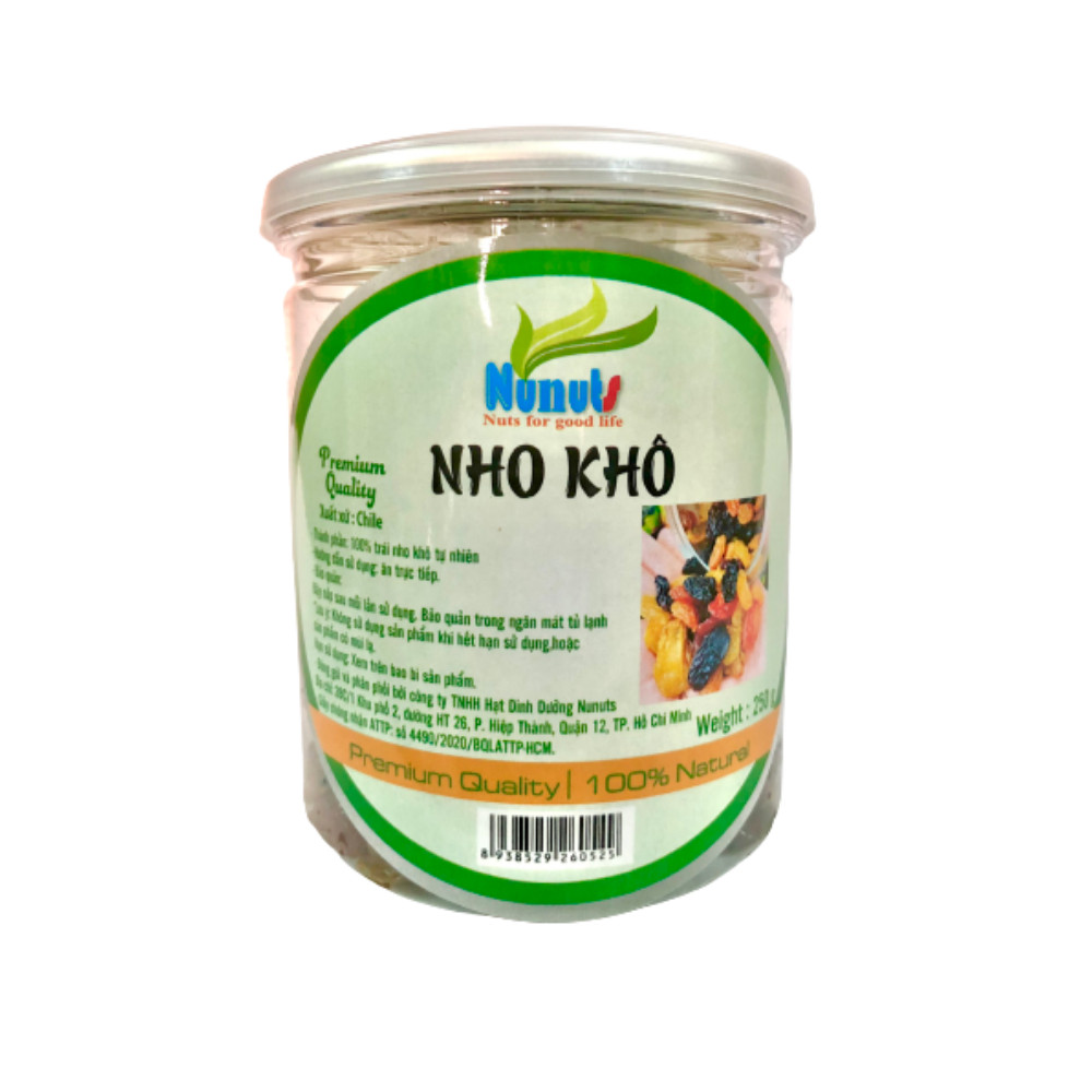 250g Nho khô hữu cơ Nunuts, nho khô thập cẩm 3 vị ( nho đen, nho đỏ, nho vàng) vị ngọt ngọt chua chua tự nhiên, không tẩm ướp đường.