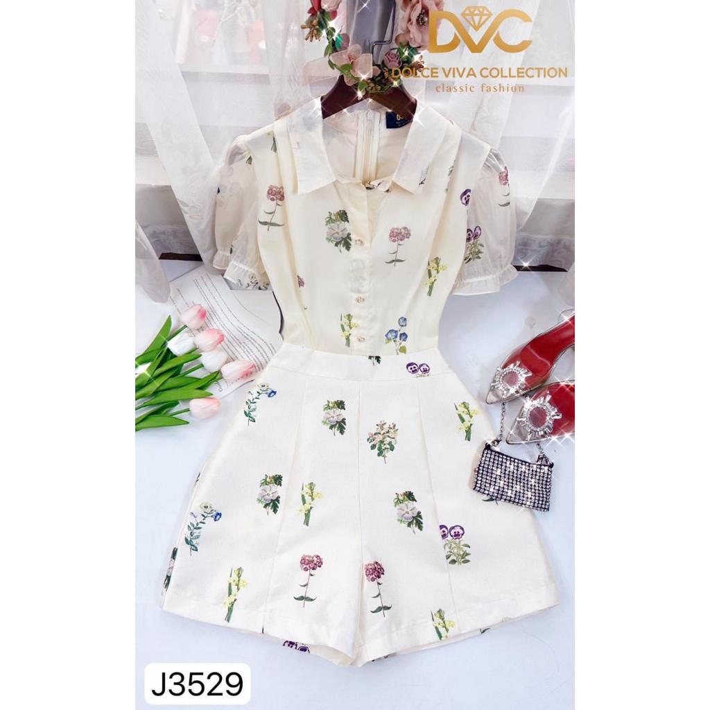 J3529 Jum hoa nhí sơ mi voan tơ jum quần ngắn tafta hoa nhí ống đứng sang chảnh