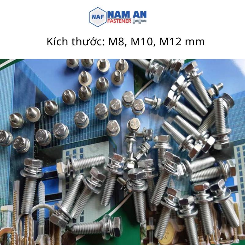 Bu lông lục giác liền phẳng vênh M8, M10, M12, chiều dài 16, 20, 25, 30, 40, 45 mm, bulong liền phẳng vênh