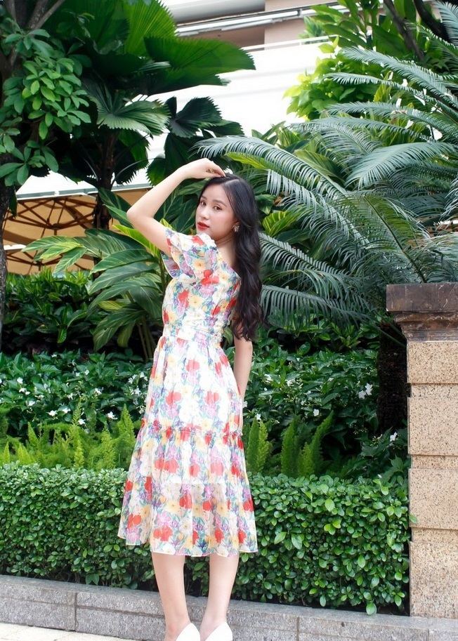 Đầm voan xòe tay ngắn maxi đi biển - đi dạo - đi chơi