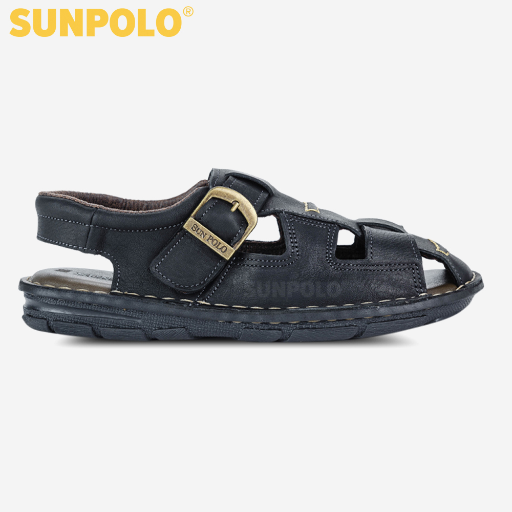 Giày Sandal Nam Da Bò Cao Cấp SUNPOLO SUSDA19D - Đen