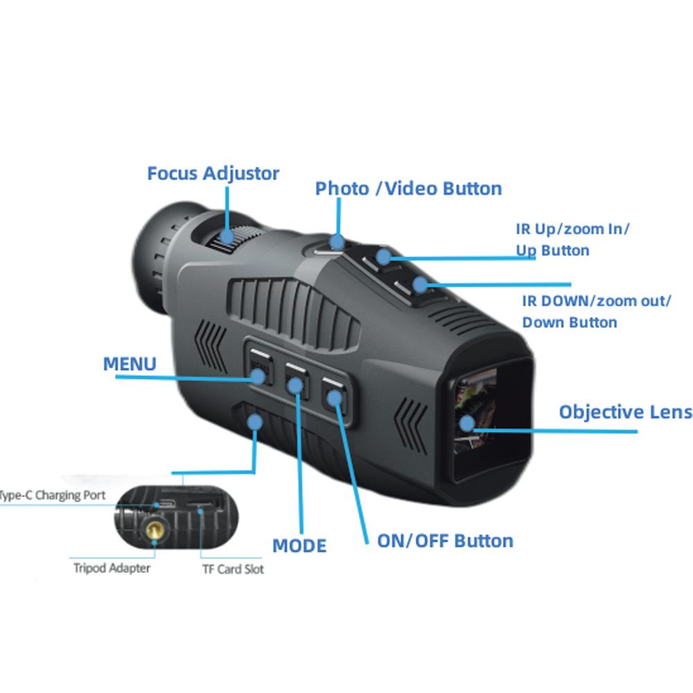 1080P Portable Monocular Infrared Night-Visions Device Day Night Use Photo Video Taking 5X Digital Zoom 300M Full Dark Viewing Distance for Outdoor Hunt Boating Journe