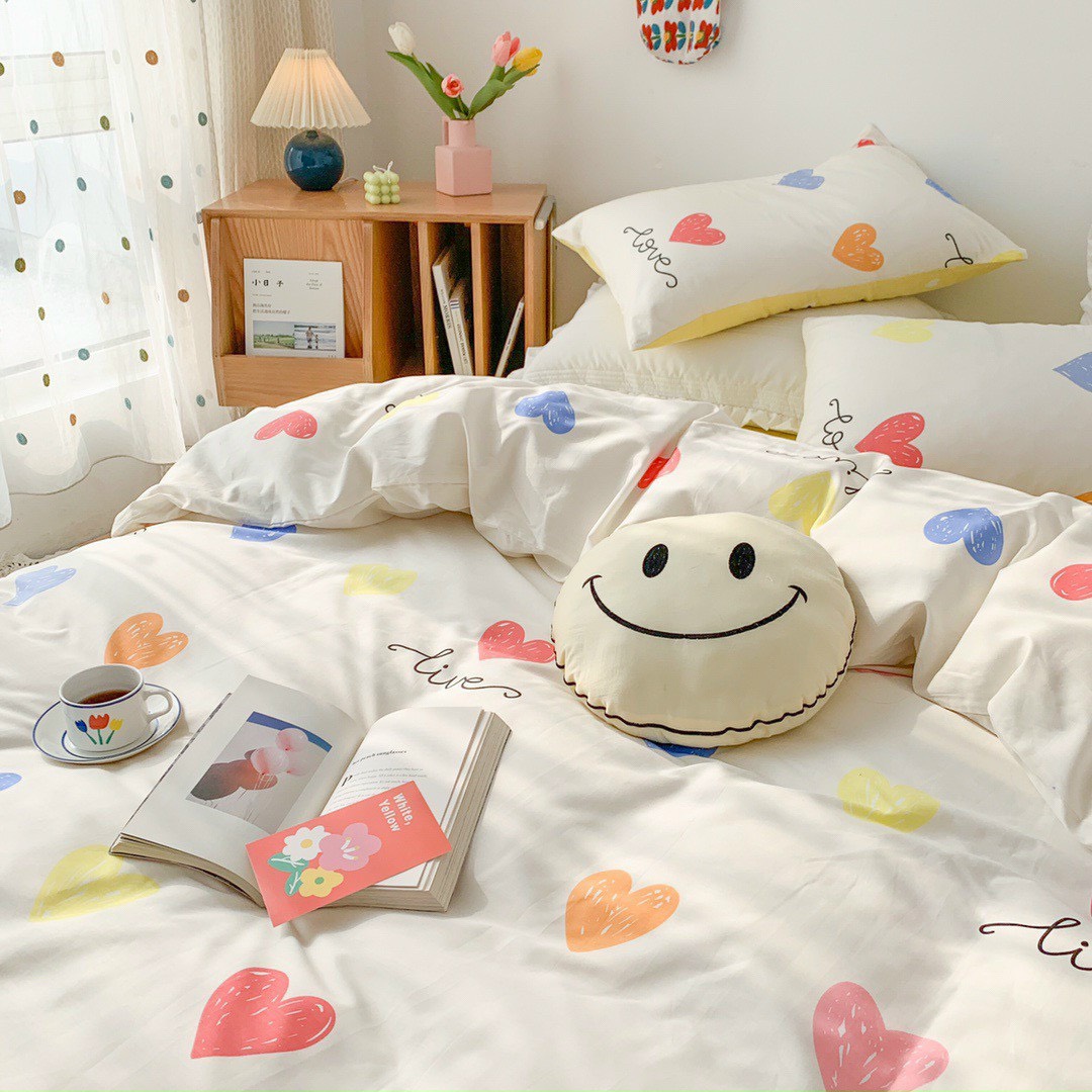 Bộ chăn ga gối cotton LIDACO PL1 - Tim nhiều màu SP001449