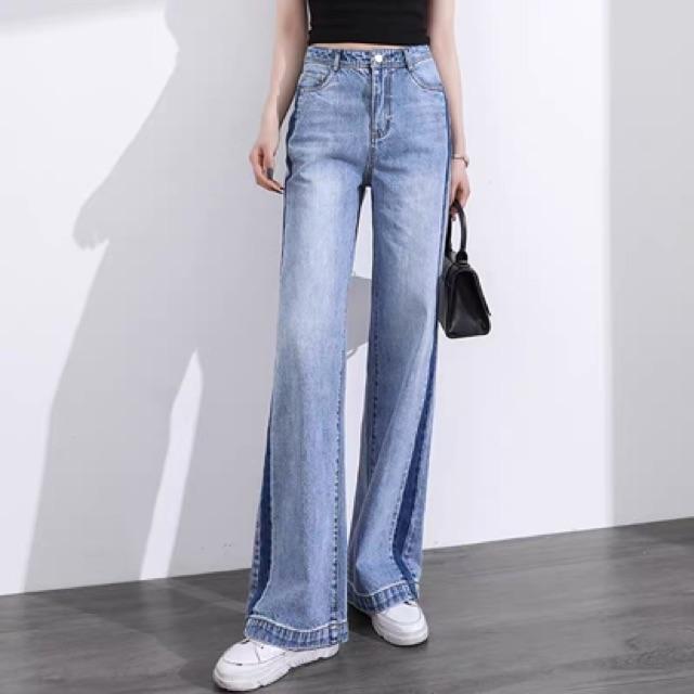 Quần jean baggy suông ống rộng BIG SIZE phom rộng to dài, tua lai sọc viền cực đẹp 3291