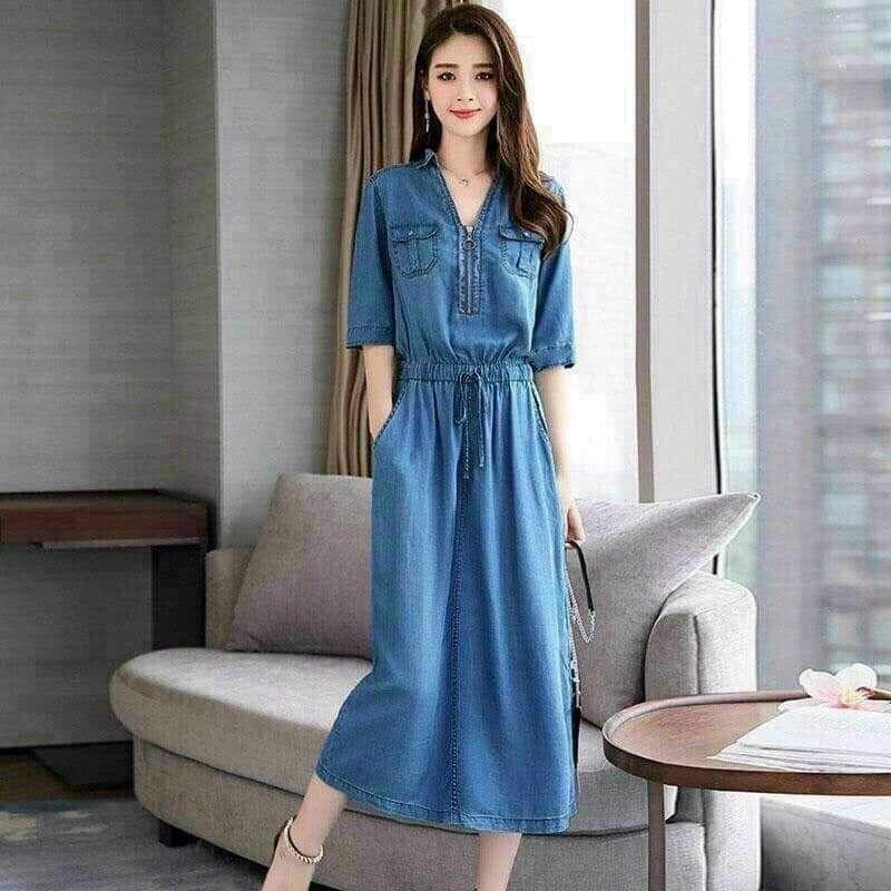 ĐẦM JEAN XOÈ PHỐI DÂY KÉO