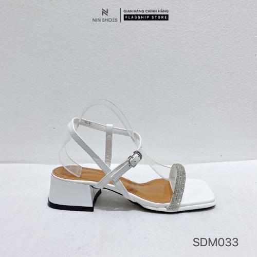 Giày sandal nữ Ninshoes - Sandal cao gót 3p mũi vuông đế vuông quai đính đá