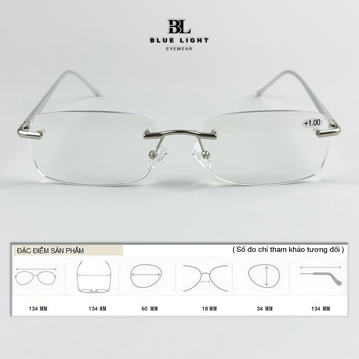 Kính Viễn Thị Lão Đọc Sách Lắp Sẵn Độ Gọng Khoan Không Viền Cho Người Trung Niên Già Lớn Tuổi Ông Bà Cha Mẹ Bạc Đen