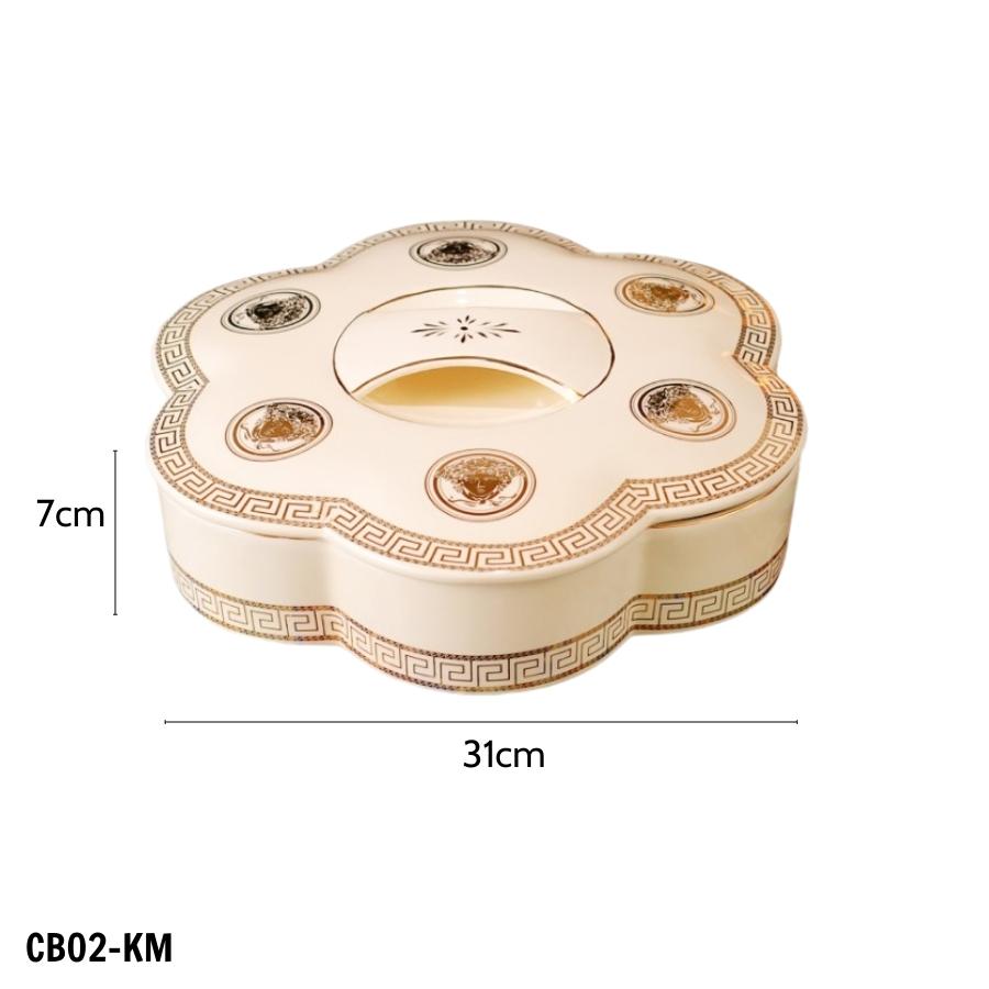 Khay đựng mứt gam màu trắng thanh lịch nhiều ngăn mang phong cách tân cổ điển sang trọng CB02-KM.