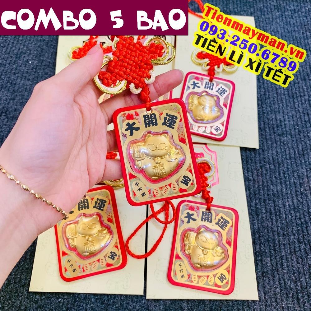 Bao lì xì Dây Treo Mèo Thần Tài Mạ Vàng Đại Cát Đại Lợi Chiêu Rước Tài Lộc Phong Thủy May Mắn, Tiền lì xì tết 2023 , NELI