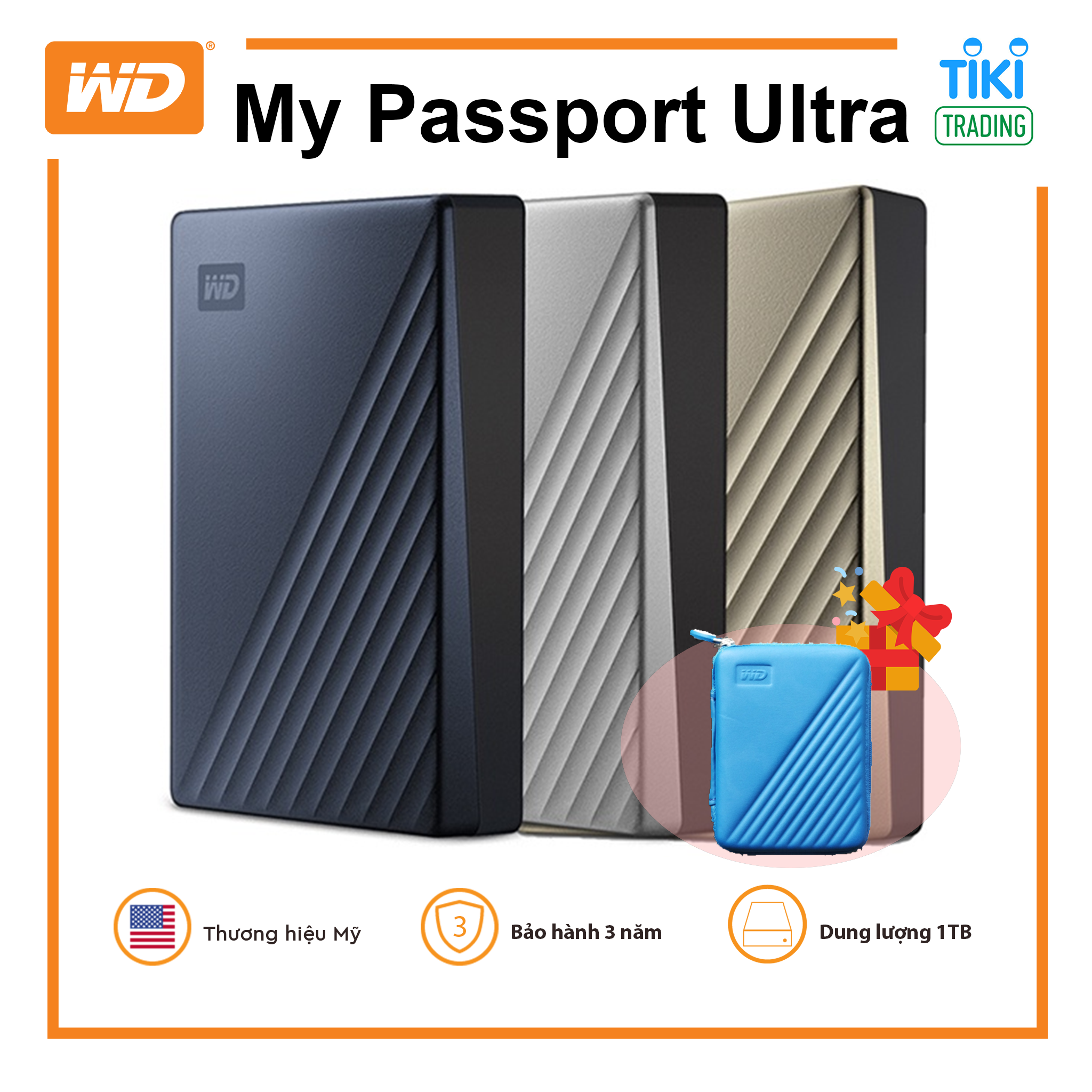 Combo ổ cứng di động WD My Passport Ultra + Hộp chống sốc ( Màu ngẫu nhiện ) - Hàng Chính Hãng