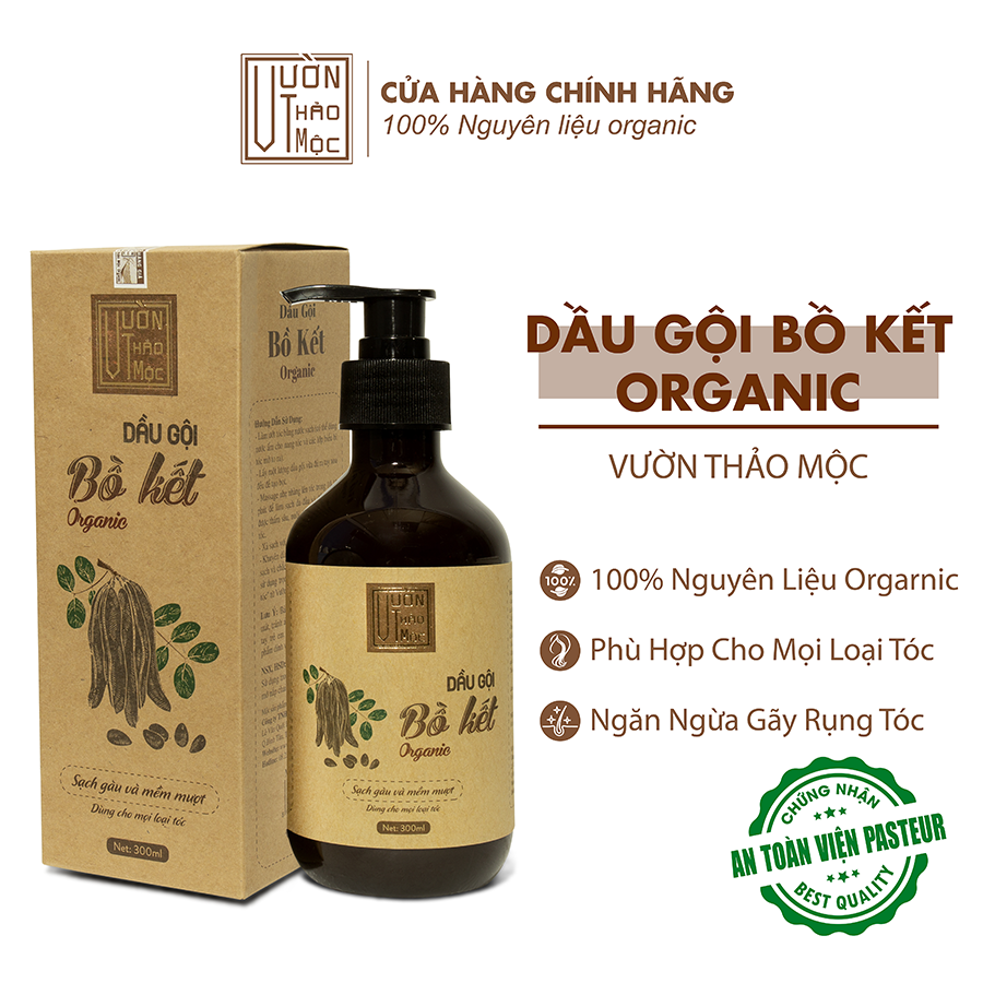 Dầu Gội Bồ Kết VƯỜN THẢO MỘC ORGANIC Cho Mái Tóc Chắc Khỏe Hương Thơm Mát Tự Nhiên Chai Vừa 300ml/500ml