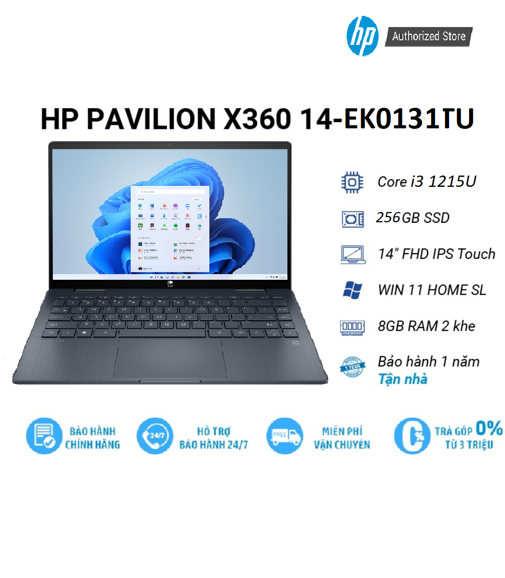 Laptop HP Pavilion X360 14-ek0131TU 7C0P6PA i3 1215U | 8GB | 256GB|UHD Graphics|Win11 - Hàng chính hãng