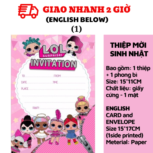 Thiệp mời sinh nhật búp bê LOL Invitation Card nhiều mẫu tcl35