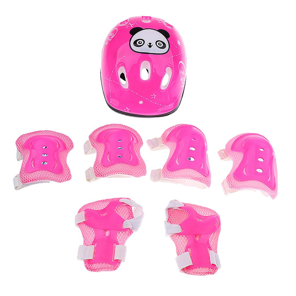 7 Pcs Kids Roller Skating Bicycle Helmet Knee Wrist Elbow Pad Pink