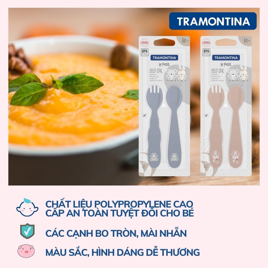 Thìa Dĩa Ăn Dặm Cho Bé Thương hiệu Tramontina Thiết Kế Hoạt Hình Dễ Thương Chất Liệu An Toàn Không Chứa BPA Sản Xuất Tại Brazil