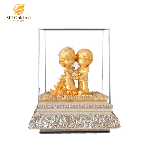 Tượng cô dâu chú rể dát vàng 24k( 19x27x34cm) MT Gokd Art- Hàng chính hãng, quà tặng ngày cưới, kỷ niệm ngày cưới