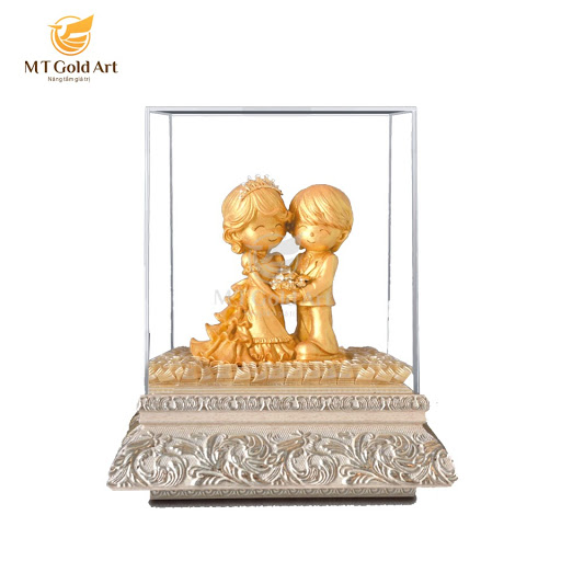 Tượng cô dâu chú rể dát vàng 24k( 19x27x34cm) MT Gokd Art- Hàng chính hãng, quà tặng ngày cưới, kỷ niệm ngày cưới 