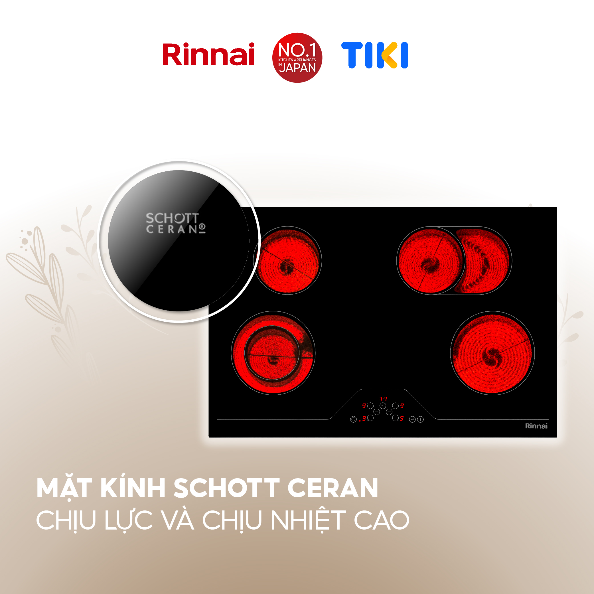 Bếp hồng ngoại Rinnai RB-7104E-CB mặt kính Schott 6000W - Hàng chính hãng.