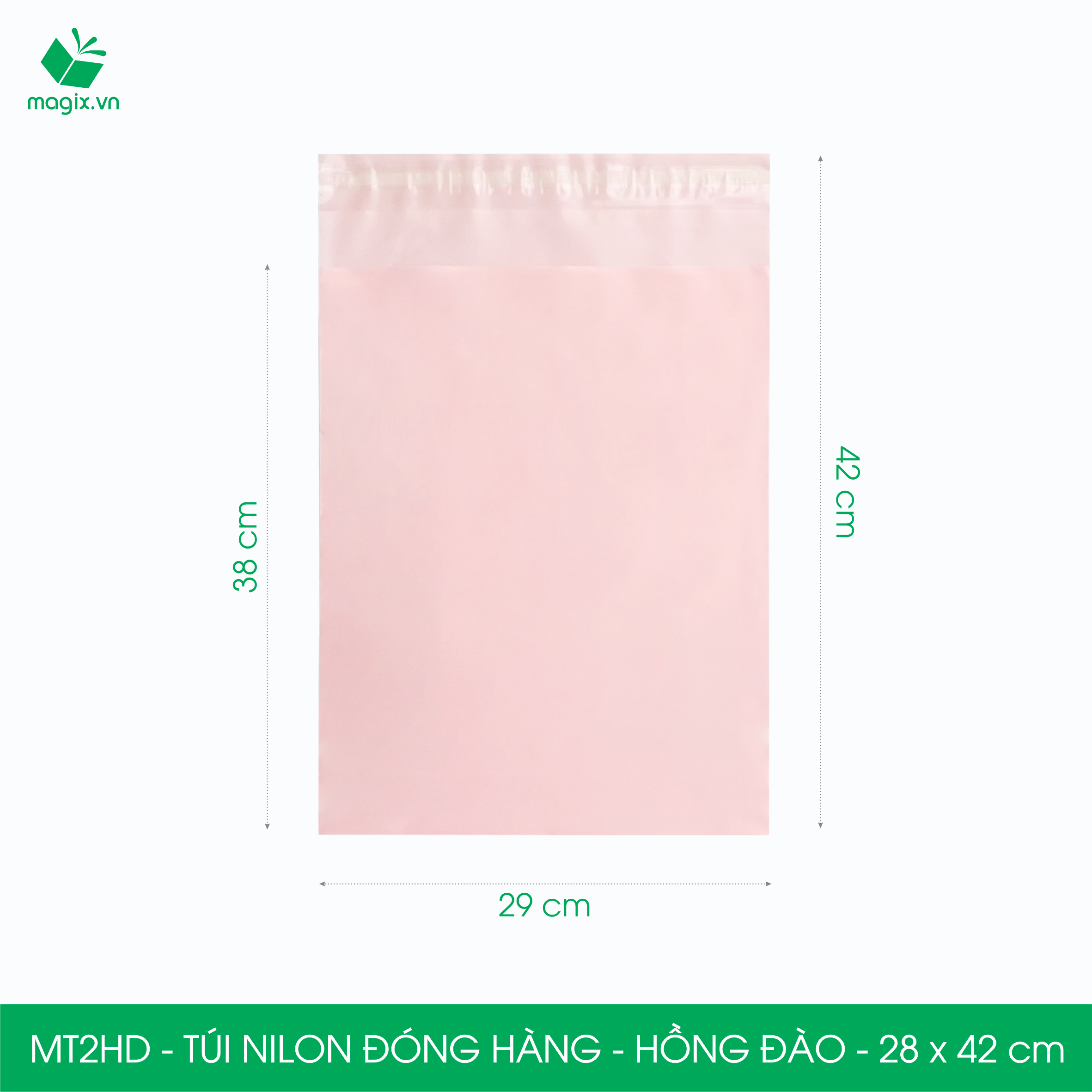 MT2HD - 28x42 cm  - Túi nilon gói hàng - 300 túi niêm phong đóng hàng màu hồng đào