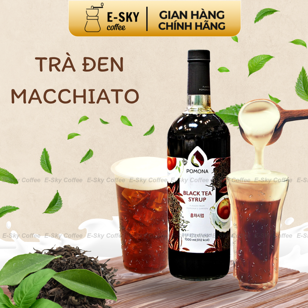 Siro Trà Đen Pomona Black Tea Syrup Nguyên Liệu Pha Chế Hàn Quốc Chai Thủy Tinh 1 lít