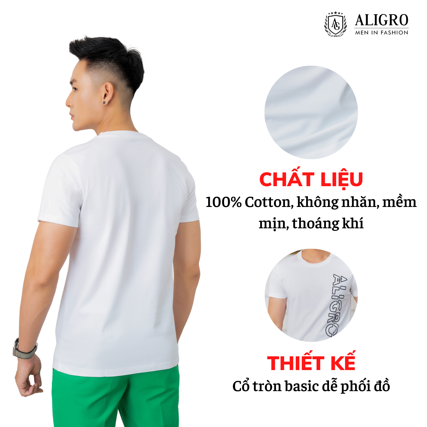 Hình ảnh Áo thun nam ALIGRO chất liệu cotton cổ tròn kiểu dáng thể thao thấm hút tốt co giãn thoải mái ALGAPC071