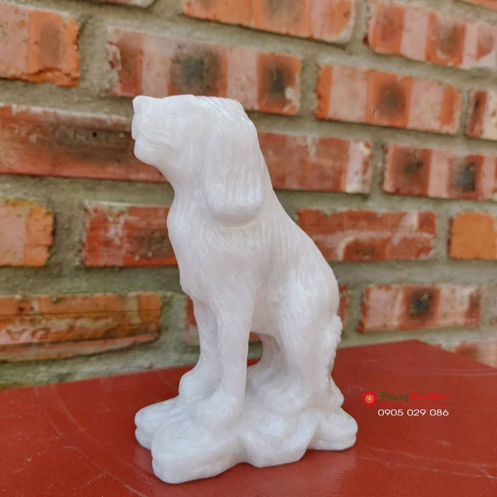 Tượng đá chó 12 con giáp phong thủy đá trắng 15cm đá Non Nước