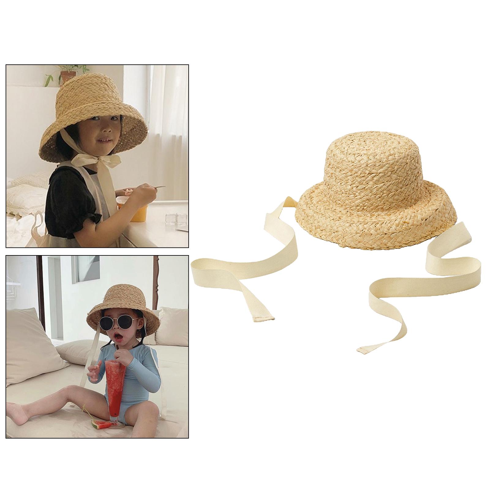 Fashion Kids Straw Hat Summer Travel Sun Hat w/ Adjustable Tie