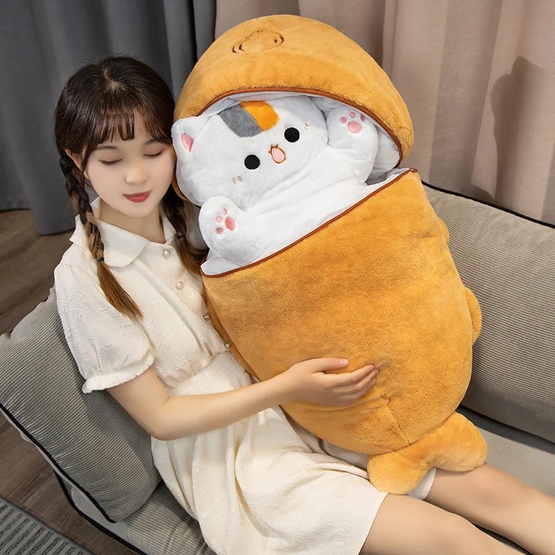 Thú nhồi bông mèo cá nướng, thỏ cà rốt đáng yêu - Size 60cm - Quà tặng gấu bông chó trong khúc xương êm mịn