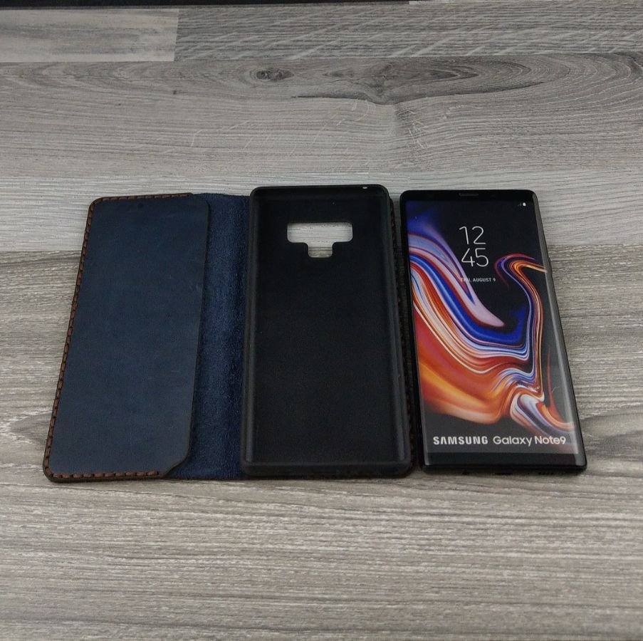 Bao da cho samsung note 9 handmade da nappa màu xanh trơn
