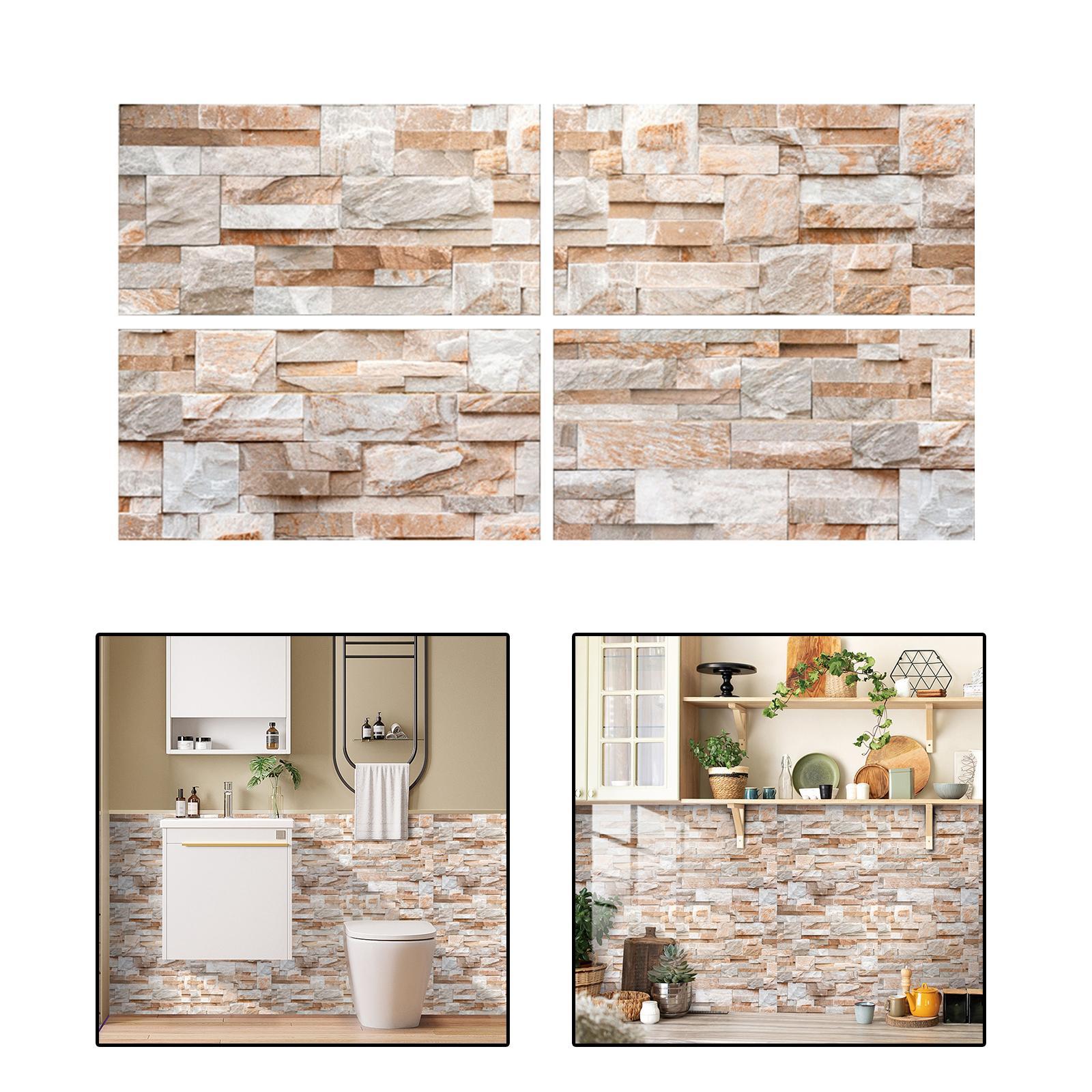 4Pcs 3D Brick Wallpaper  Wall Stickers Waterproof Self Paste Decorative Wall Decal Wall Panels for Furniture Laundry Dining Room
