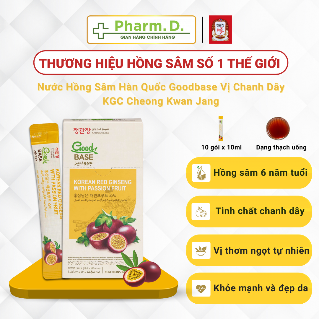 Nước Hồng Sâm Hàn Quốc Goodbase Vị Chanh Dây Hỗ Trợ Sức Khỏe KGC Cheong Kwan Jang