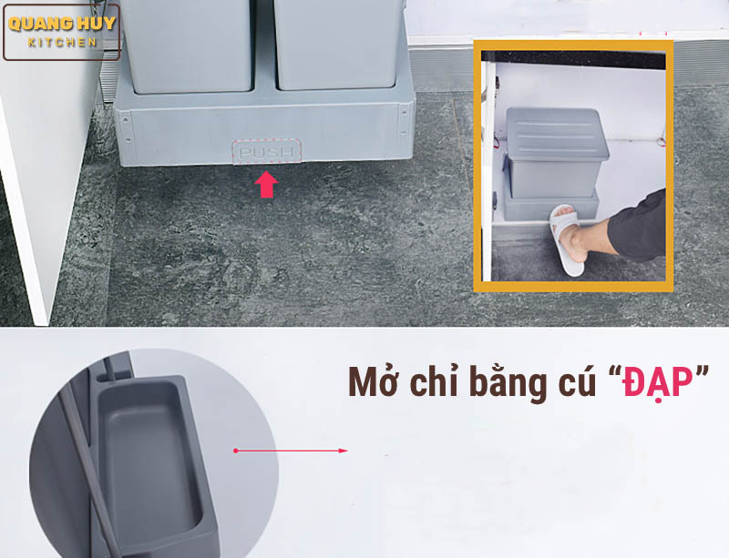 Thùng rác âm tủ bếp nhấn mở tự động cam kết chính hãng Grob