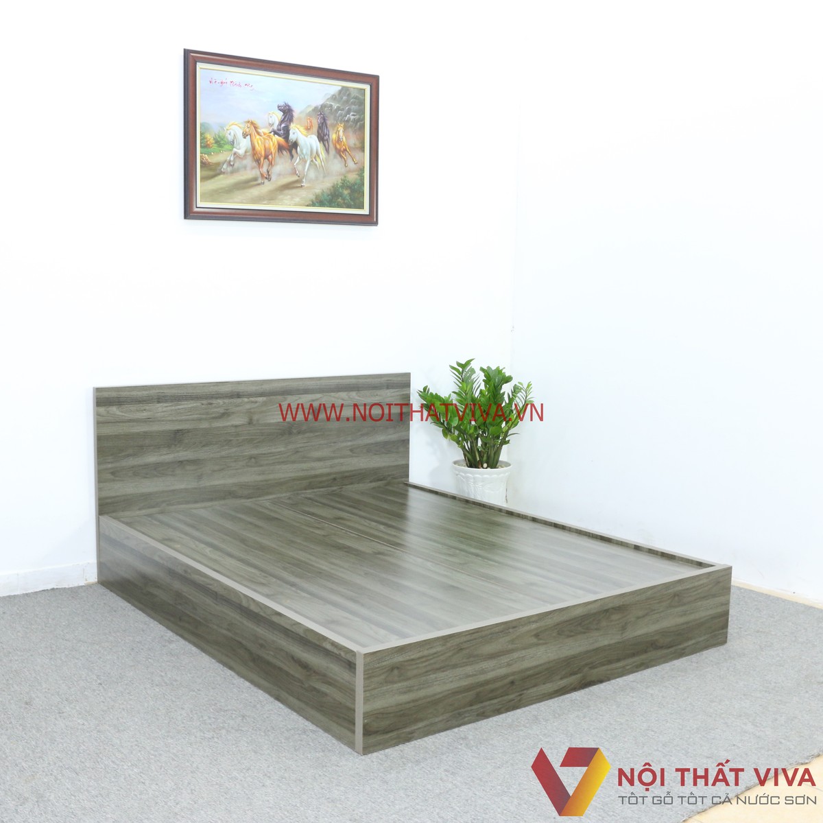 Giường Ngủ Gỗ MDF Melamine Màu Xanh Rêu Cá Tính Sang Trọng