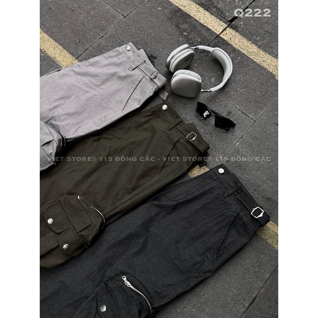 Quần Kaki Cargo Túi Hộp Khóa Zip Ống Suông Richky Màu Xanh Rêu Q222