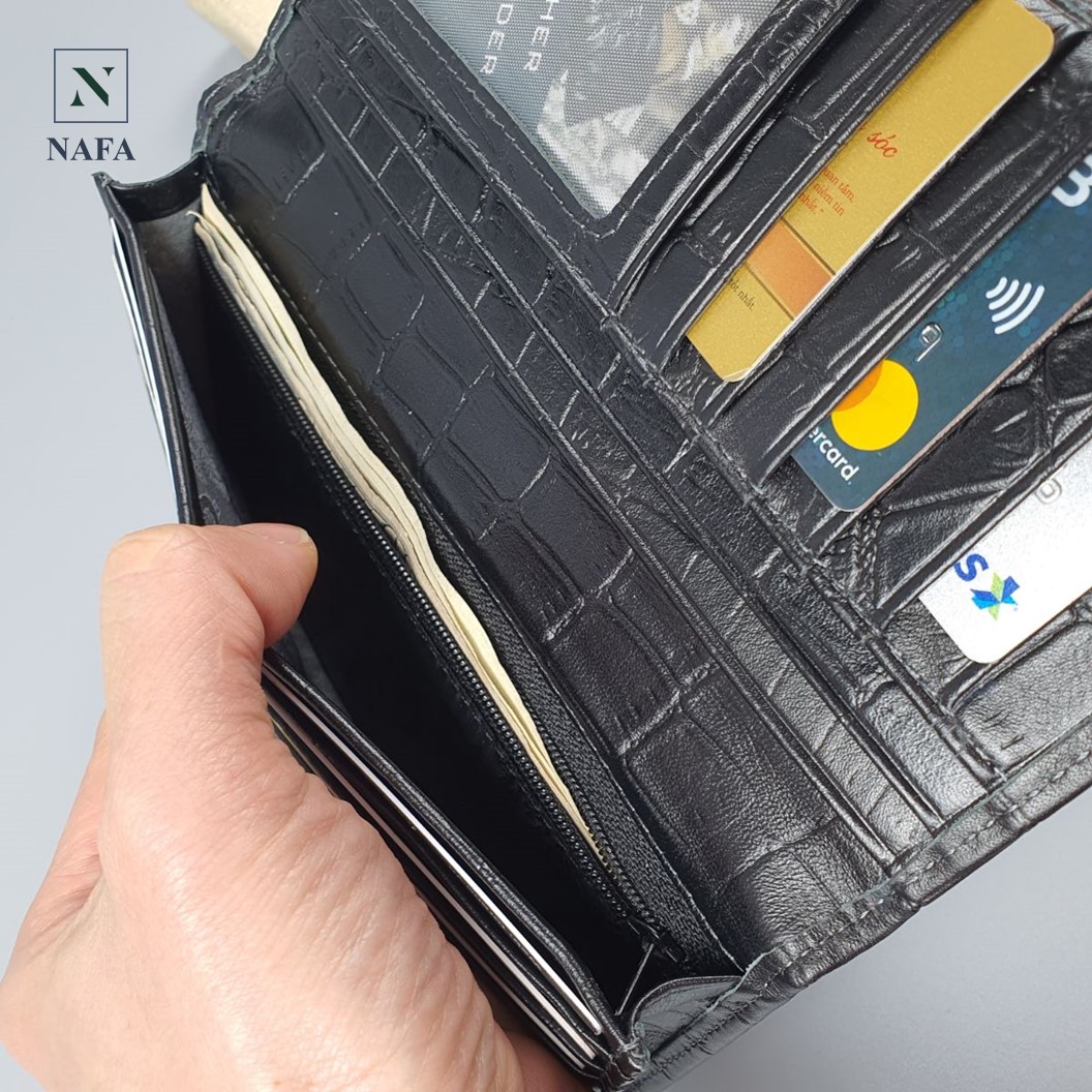 Ví dài cầm tay nam nữ da bò thật vân cá sấu cao cấp NAFA WL123 thời trang sang trọng - BH 3 năm