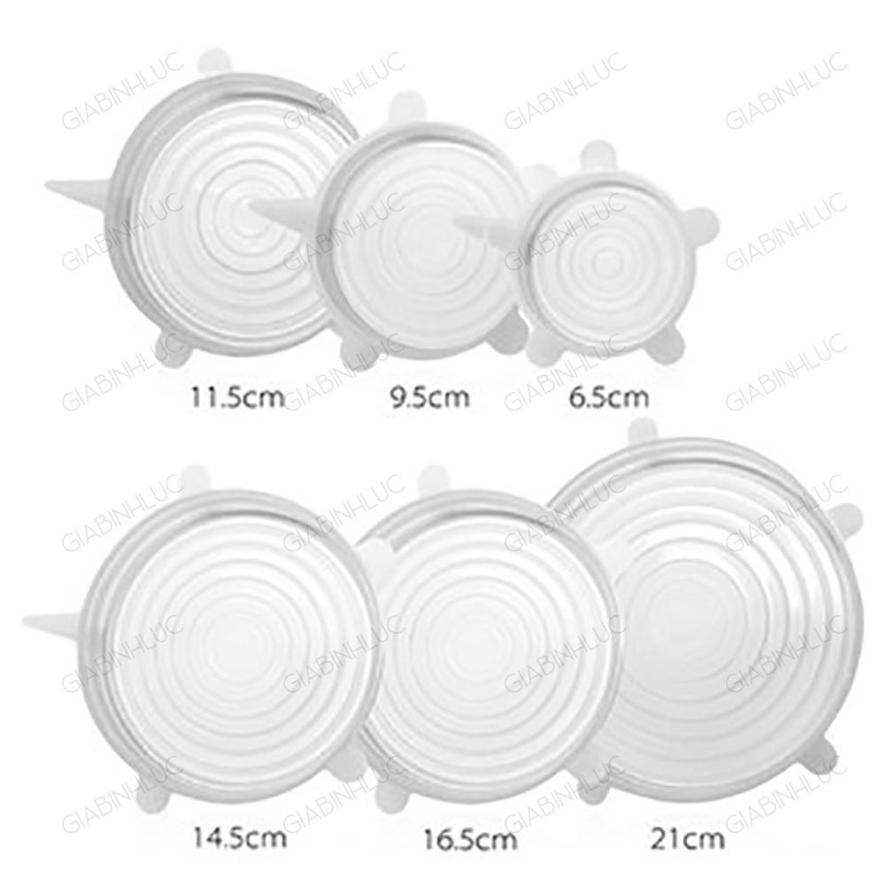 Bộ 6 Miếng Silicone Bọc Thực Phẩm Cao Cấp - Nắp Đậy Màng Silicon Bảo Quản Thức Ăn Dày Dặn Độ Co Giãn Tốt