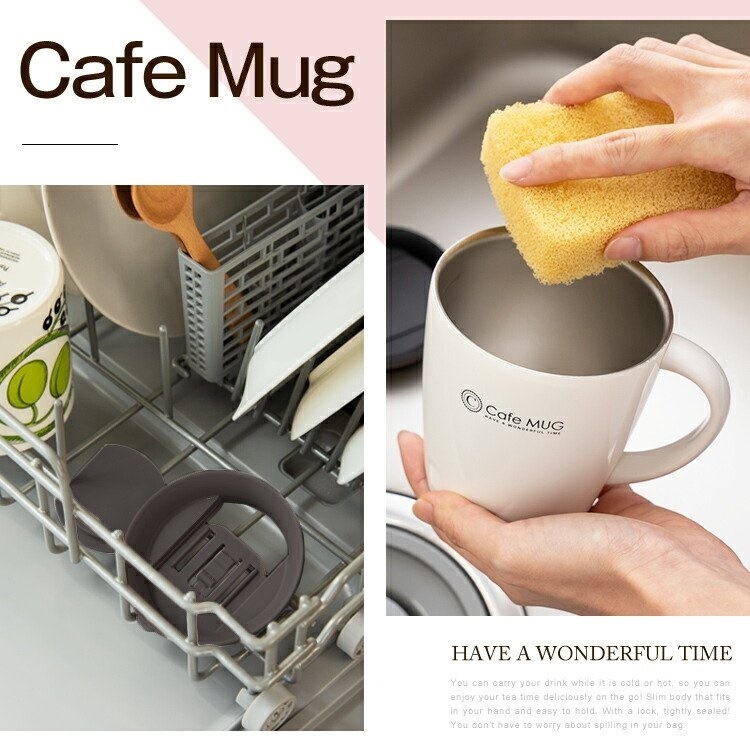 Cốc inox giữ nhiệt Cafe Mug 330ml có gioăng silicon  &amp; nắp trượt chống tràn - Nội địa Nhật Bản