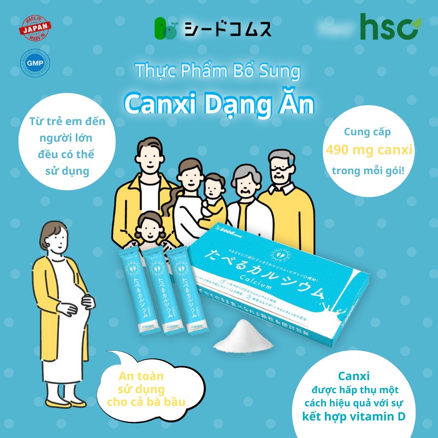 Bột Canxi Dạng Ăn Hỗ Trợ Tăng Cường Chiều Cao Và Chắc Khỏe Xương Seedcoms Nhật Bản