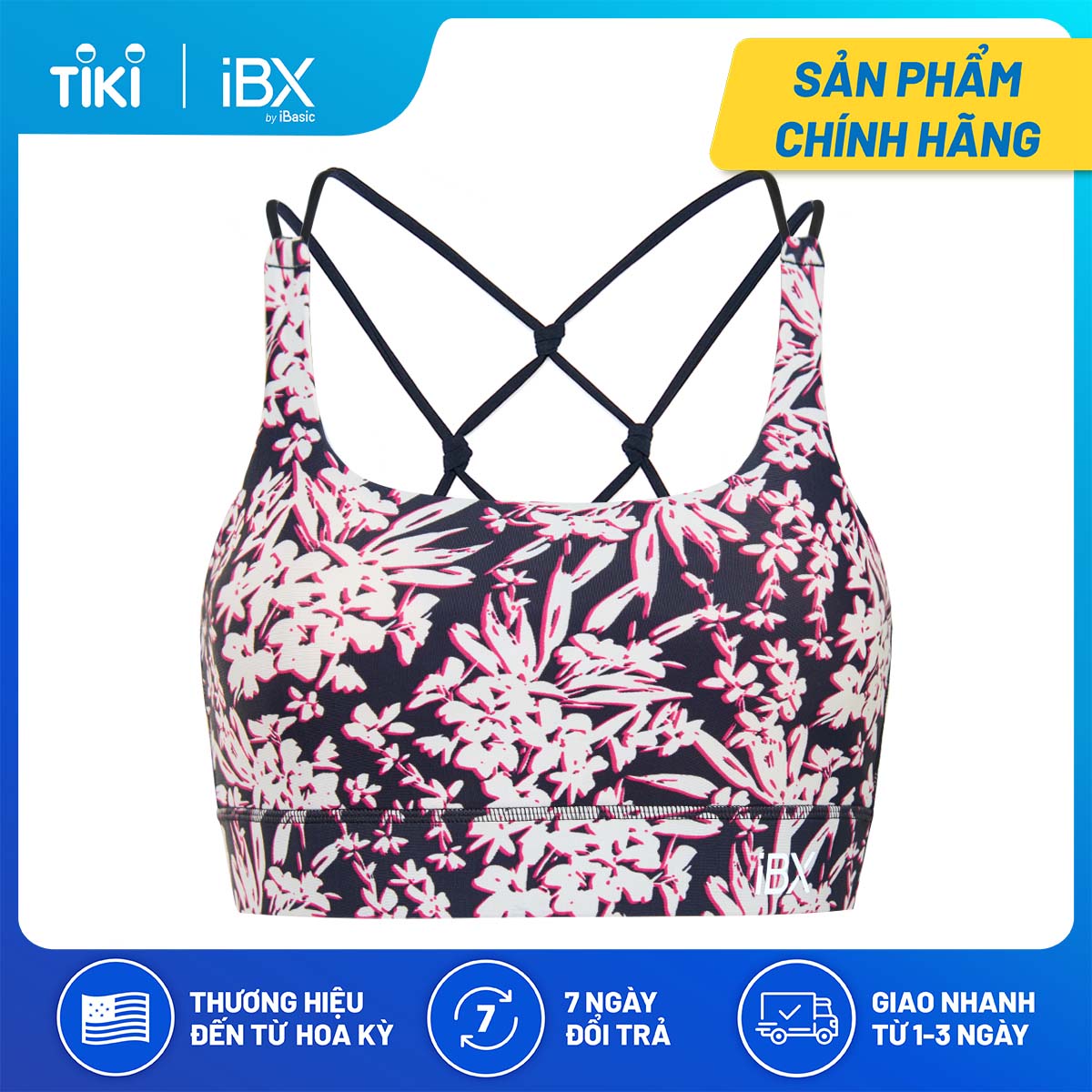 Áo ngực thể thao họa tiết lưng đan dây tập Gym iBasic IBXW003T-3