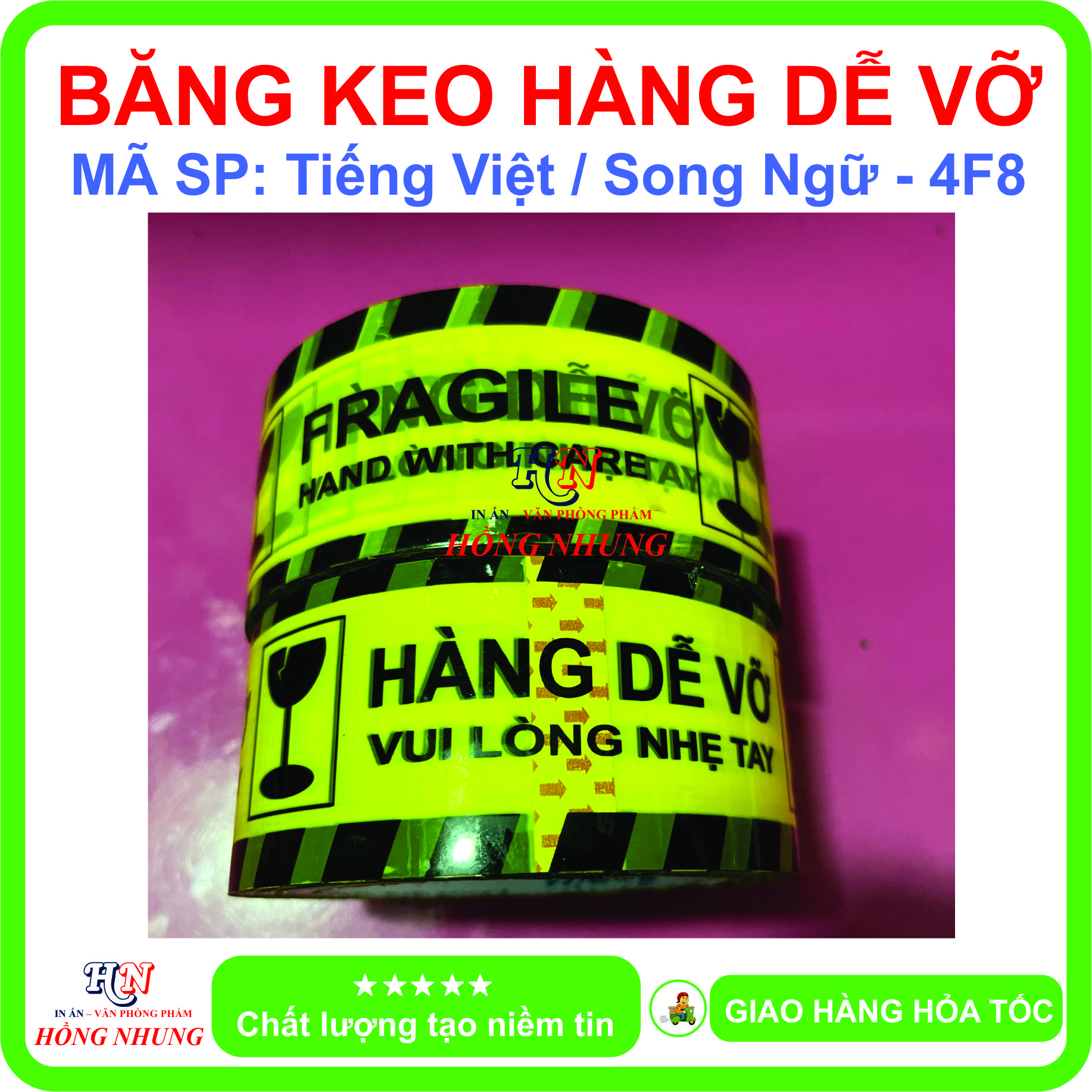 [ SÉT ] COMBO 6 Cuộn Băng keo Hàng Dễ Vỡ, Cảnh Báo - Tiếng Việt / song ngữ